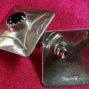 Navajo Black Onyx and Sterling Silver earrings